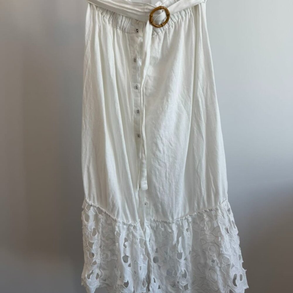 White Linen Eyelit Maxi Skirt